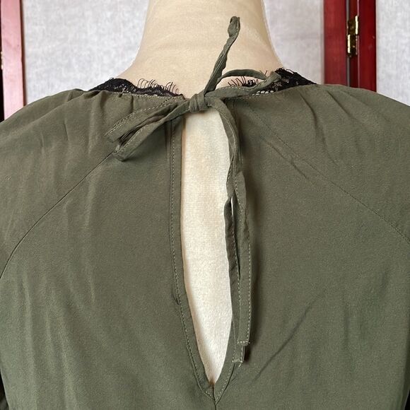 Express Army Green Faux Wrap Top Dress With Elastic Waist & Lace (Size: S) - Picture 11 of 14